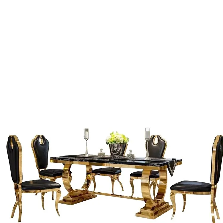 

High Quality lear White & Black Rectangular Sintered Stone Top Dining Table, Double C Base Modern Design Dining Table