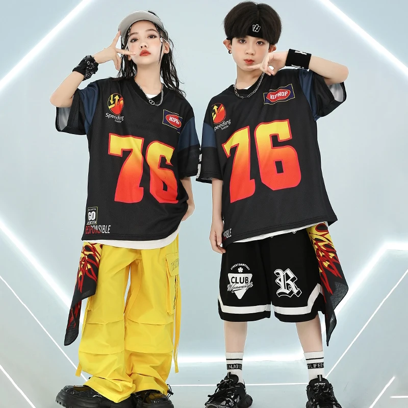 Children Jazz Modern Dance Costumes For Girls Loose T-Shirts Cargo Pants Outfits Boys Hip Hop Dance Performance Wear DQS16870