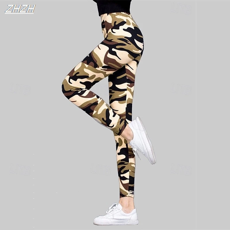 Leggings de mujer con estampado de camuflaje, pantalones para exteriores, pantalones de poliéster, LICRA, cintura elástica, Control, ropa de calle de otoño e invierno