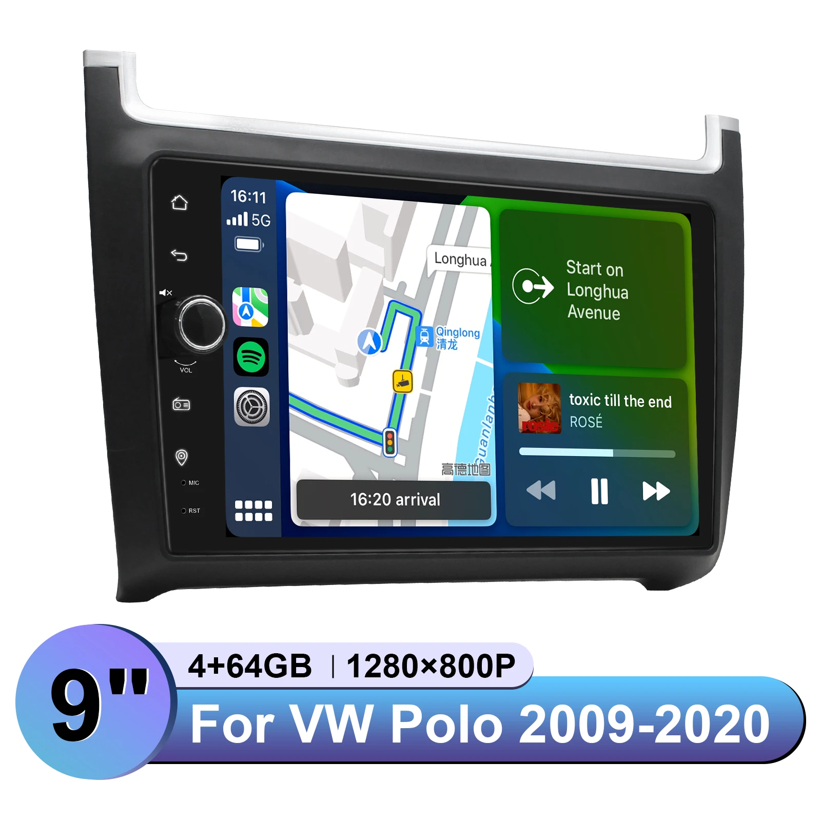 أفضل 9 "Apple Carplay ترقية رئيس وحدة ستيريو السيارة لفولكس واجن بولو 2009-2020 إبقاء التحكم في عجلة القيادة وكاميرا عكسية وOEM أمبير #5