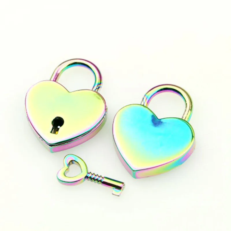 1pcs Colorful Heart Shape Vintage Metal Mini Padlock Bag Suitcase Luggage Box Key Lock With Key