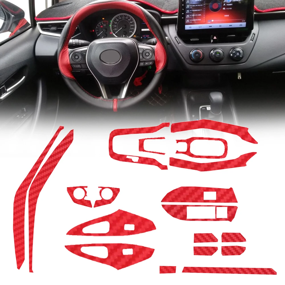 

19pcs Creative Carbon Fiber Red Car Tuning Interior Kit Cover Sticker for Toyota Corolla 2019-20 Car Decoration Accessories