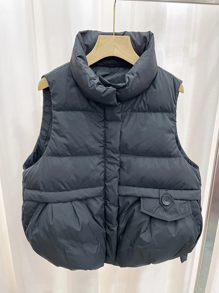 

Осень-зима легкий свободный пуховый жилет с воротником-стойкой женские стеганые жилеты на молнии женские белые жилеты без рукавов на утином пуху