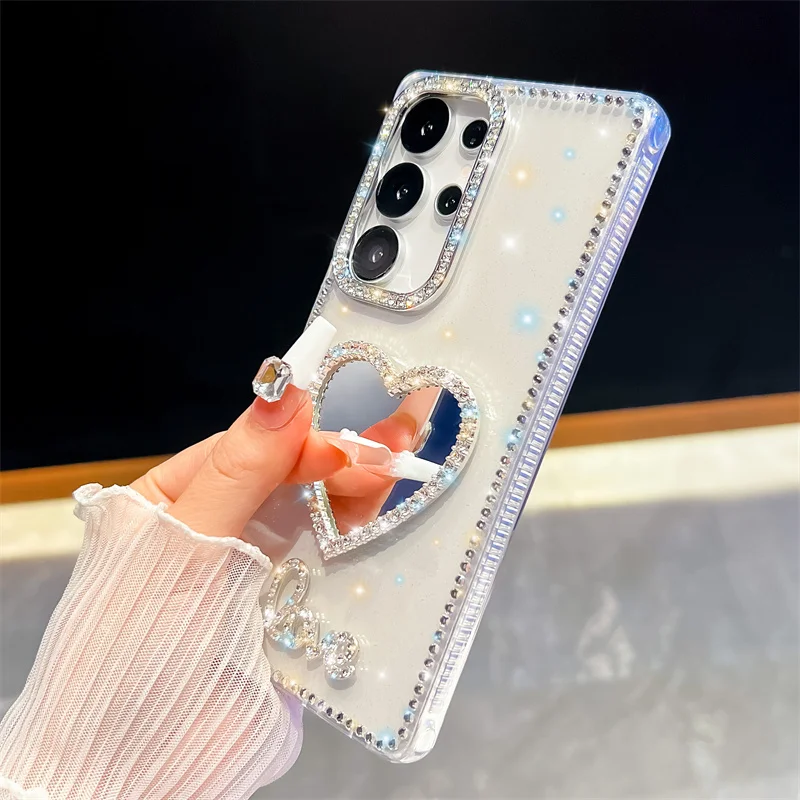 Diamantrahmen Glitzer Klar Hülle für Samsung Galaxy S23 Ultra S24 S25FE A07 A17 A16 A26 A36 A56 A15 A35 A55 Liebesherz Spiegel