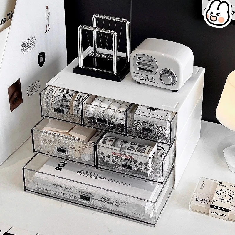 Acrylic Desktop Storage Box Stackable Stationary Multy Drawer Organizer Plastic Office School Table Storage Box Big Transparent