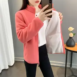 Fleece Jackets Autumn Winter Clothes Women Coat Warm Zipper Sweatshirt Long Sleeve Cardigan Thick Windbreaker Outerwear Chic