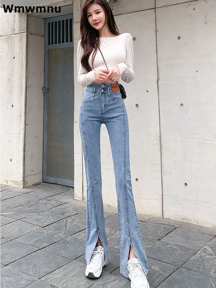 

Split Wide Leg High Waisted Flared Jeans Straight Women's Casual Korean Fashion Vaqueros Slim Streetwear Vintage Cowboy Pants