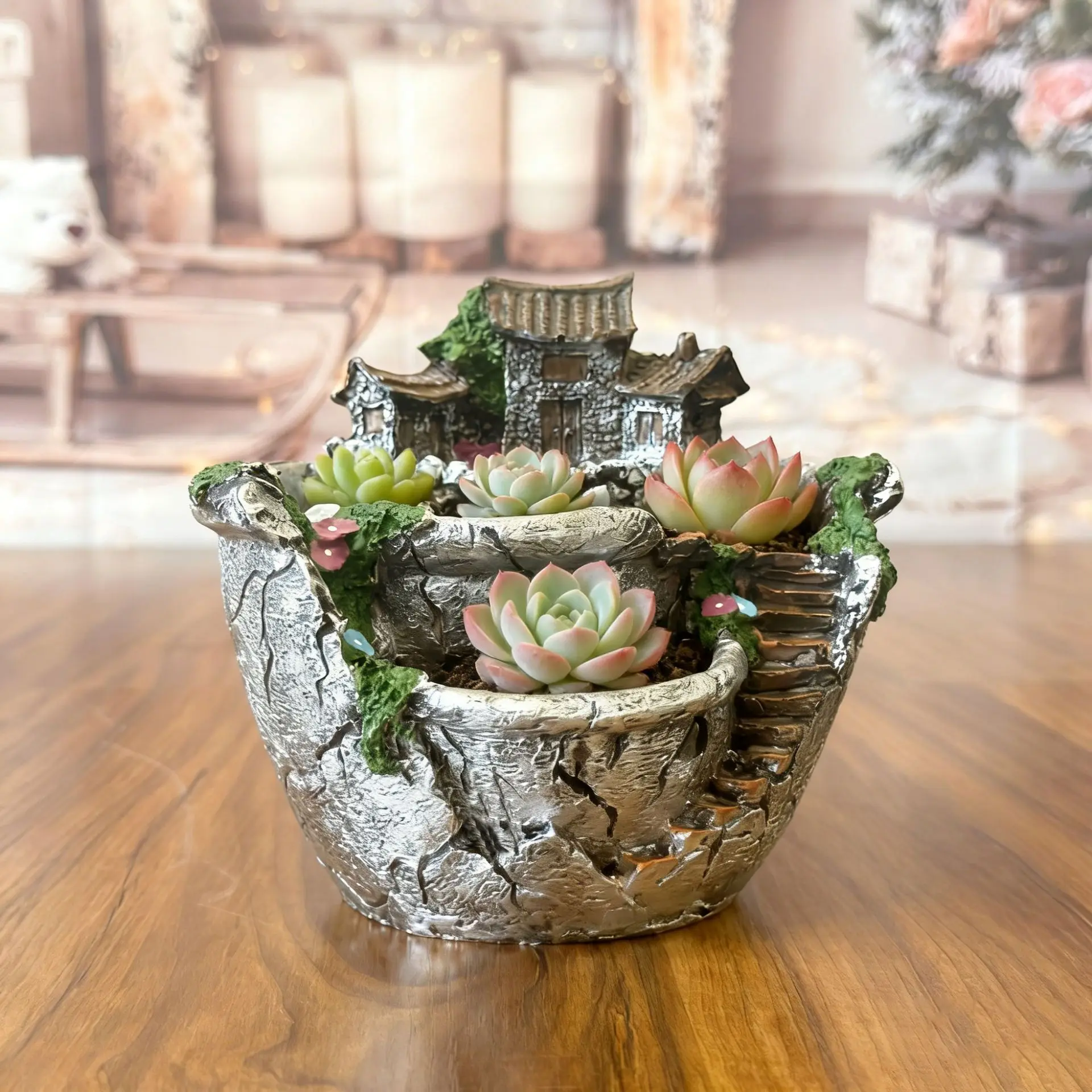 Creative Vintage Hanging Garden Resin Succulent Planter Pot Indoor Outdoor Yard Micro Landscape Decor Tabletop Ornament Gift
