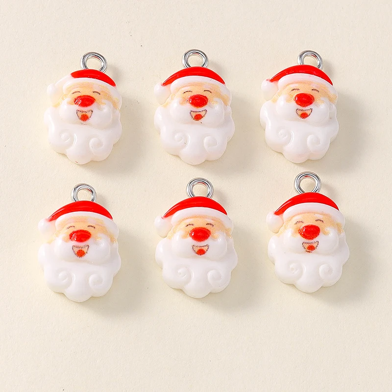 10 Stück niedliche Weihnachtsanhänger aus Kunstharz mit Weihnachtsmann, Rentier und Baum für die Herstellung von Halsketten, Ohrringen, DIY-Bastelarbeiten und Schmuckzubehör – Detail 8