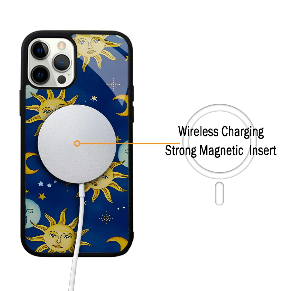 Vintage Stars Suns And Moons Celestial Case For iphone 11 12 13 14 15 Plus Pro Max Mirror Acrylic For Magsafe Wireless Charging