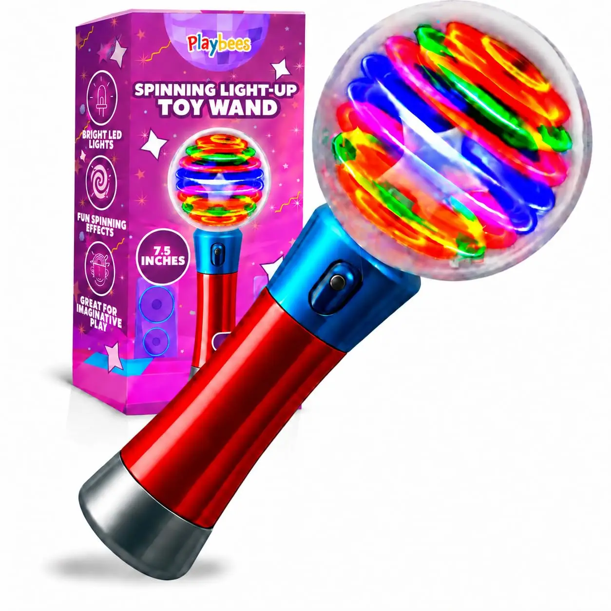 Playbees Light Up Spinning Wand – Magic LED Flashing Ball, Sensory Light Spinner Toy, Glow Wand Party Favor, Classroom Prizes, Fun Light-Up Gift For Kids