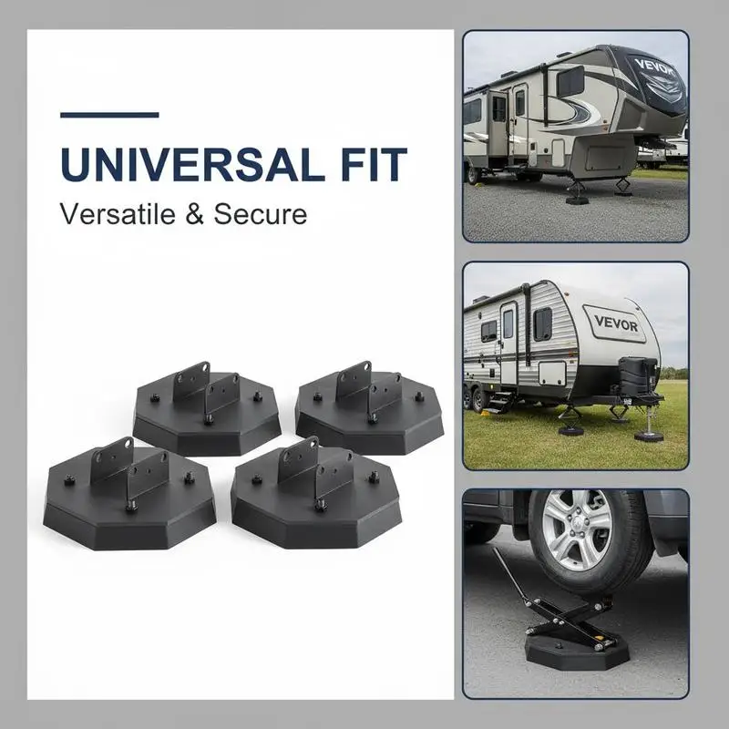 RV Stabilizer Blocks 4-Pack Rubber Camper Leveling Mats 5000 lbs Capacity For Scissor Jack Feet 5th Wheels Motorhomes Large Surface Area Heavy Duty Support Standard Fit Accessory view 4