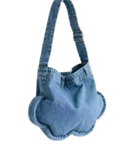 Bloom Washed Denim Cloud Bag For Women 2025 New Summer Versatile Large Capacity Handbag Female Retro Shoulder Underarm Bags