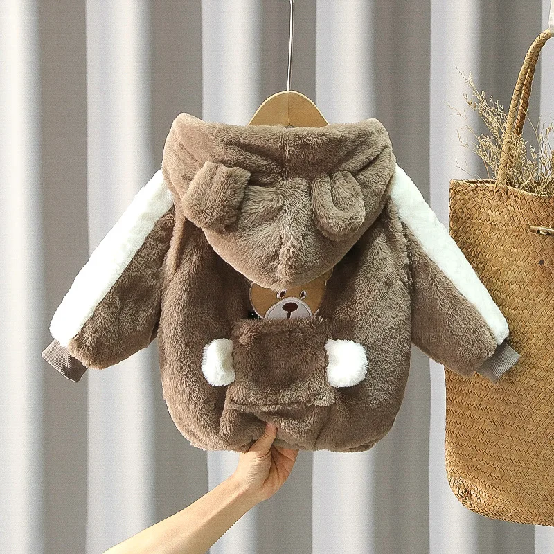 1 2 3 4 5 6 Jahre Baby Boy Jacke Winter verdicken warme Kapuze Kinder Oberbekleidung niedlichen Bären Plüsch Mäntel für Kleinkind Mädchen Kleidung