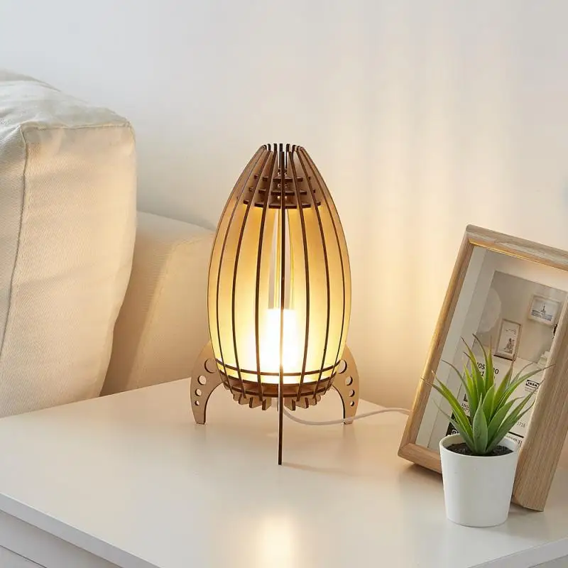 

Bedroom Bedside Lamps Desktop Decorative Table Lamp Home Decor Handmade Wood Carving Rocket Night Light Room Decorations