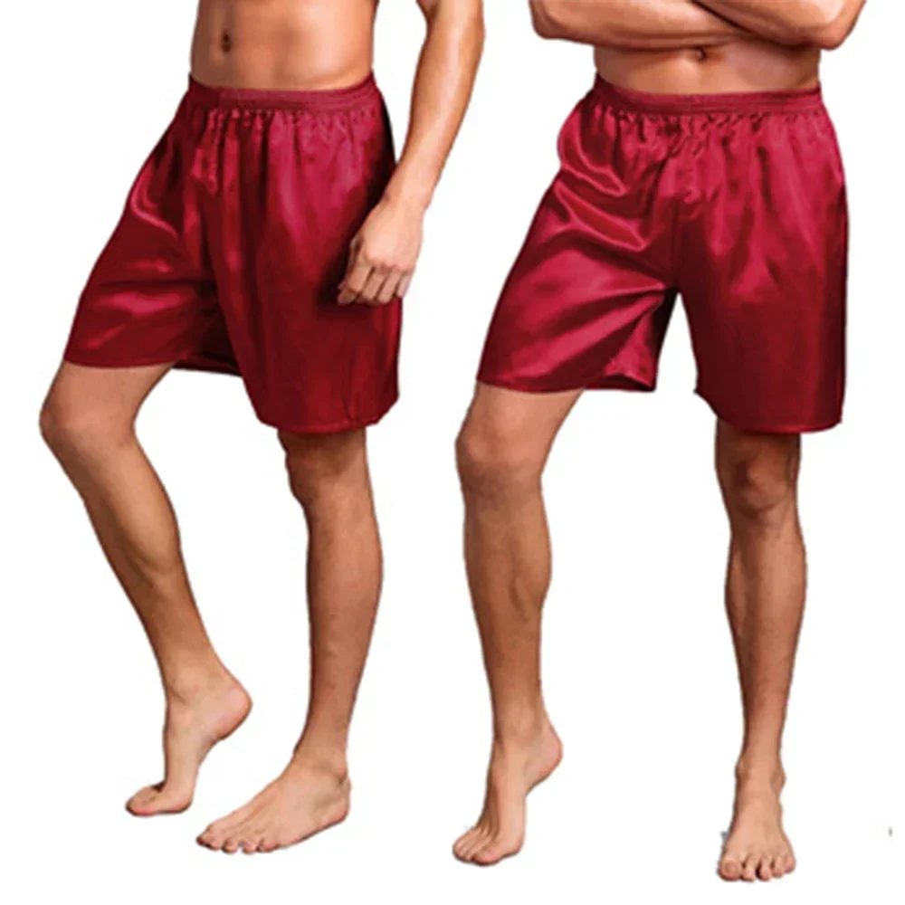 Mens Silk Satin Loose Boxers Briefs Pajamas Casual Shorts Home Nightwear Comfortable Soft Sleep Bottoms Short Pants Sleepwear