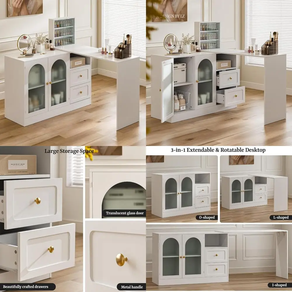 Moderner L-förmiger Nageltechniker-Schreibtisch mit Aufbewahrungsschrank und zwei Schubladen für Salonarbeitsstationen