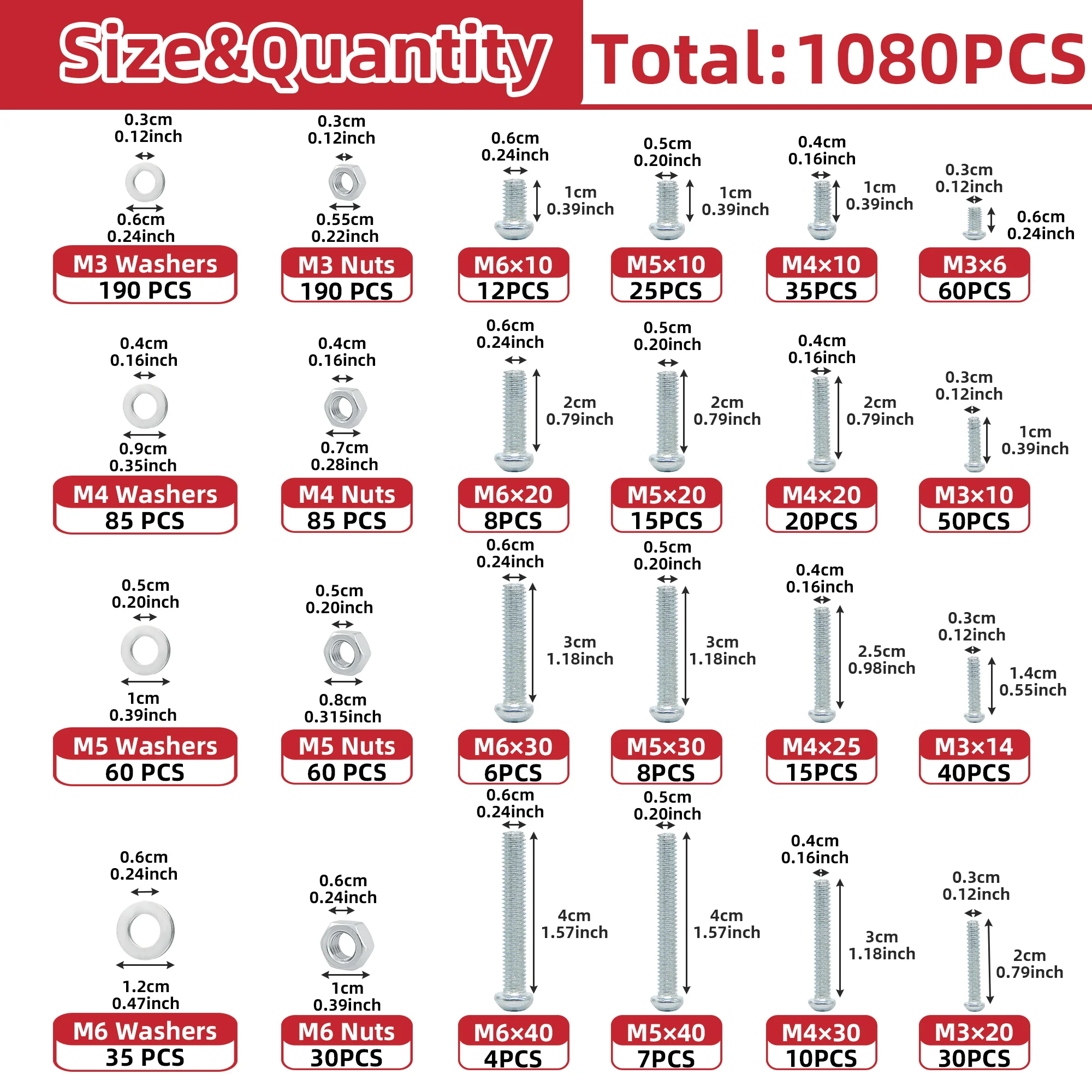 

AIMUNOK 1080 шт. комплект шайб для винтовых гаек | Нержавеющая углеродистая сталь | M3-M6 Круглый Phillips | Мебель/Машина/Свсе в одном своими руками