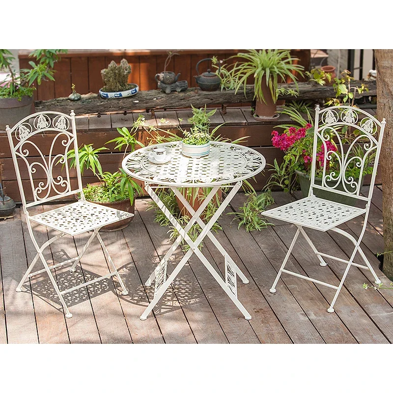 Colorful table and chair combination three-piece set, balcony creative casual milk tea shop coffee chair flower stand