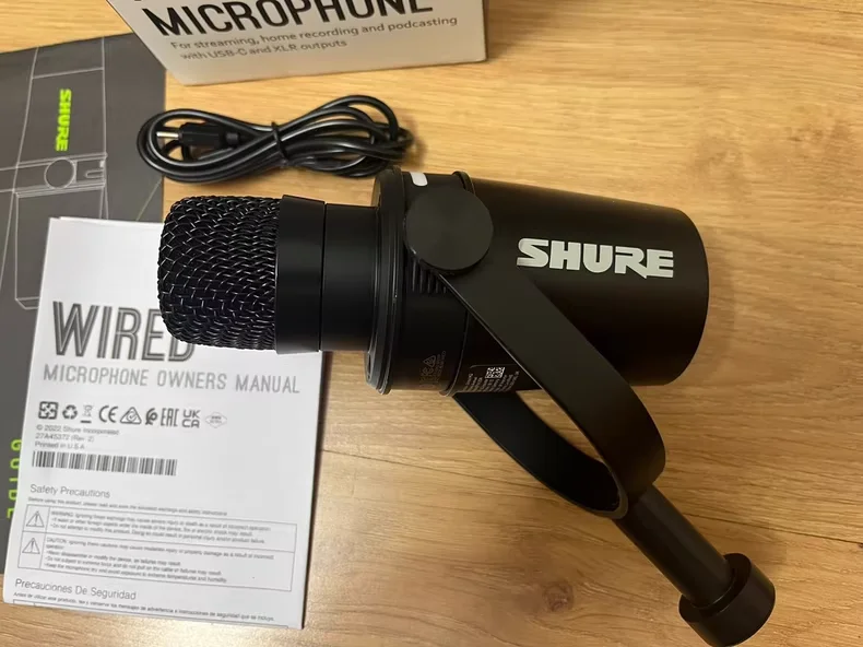 Shure MV7+ dynamic podcast microphone features voice isolation technology and studio-quality streaming and podcast LED panels