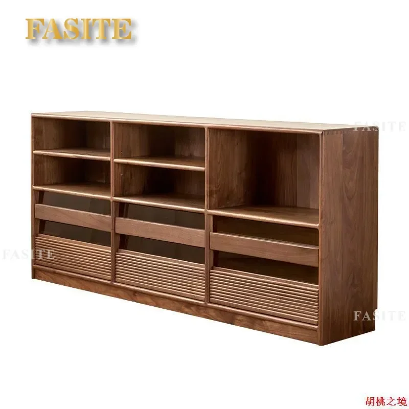 For North American Black Walnut All Solid Wood Dwarf Bookcase Cherry Wood Log Living Room Study Storage Multi-functional