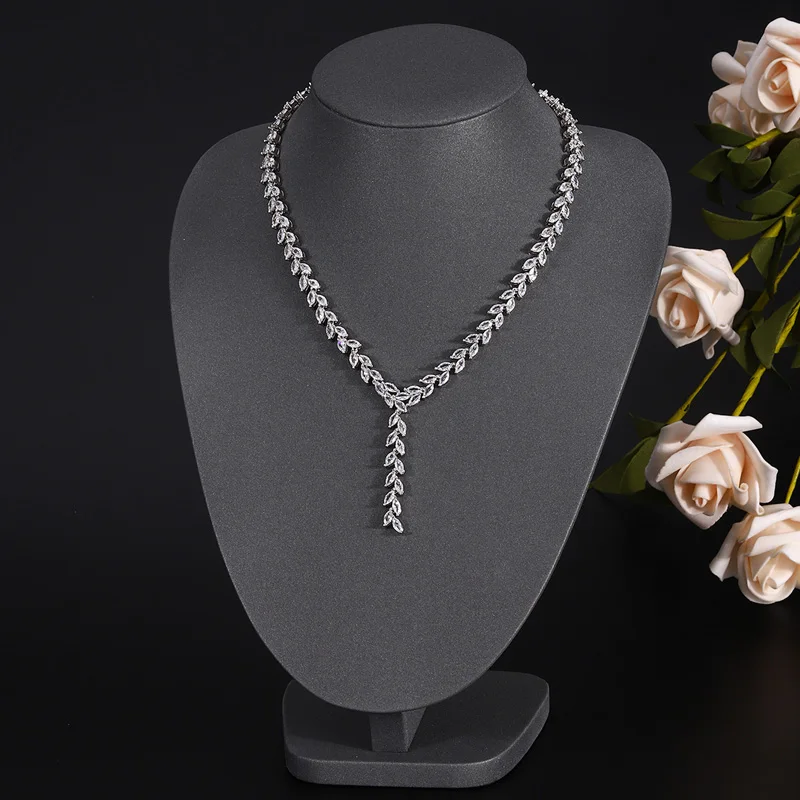 Emmaya Trendy Sieraden Ontwerp Romantisch Salix blad Wit Goud Kleur AAA Kubieke Zirkoon Bruiloft Sieraden Sets Voor Bruiden Sieraden Cadeau
