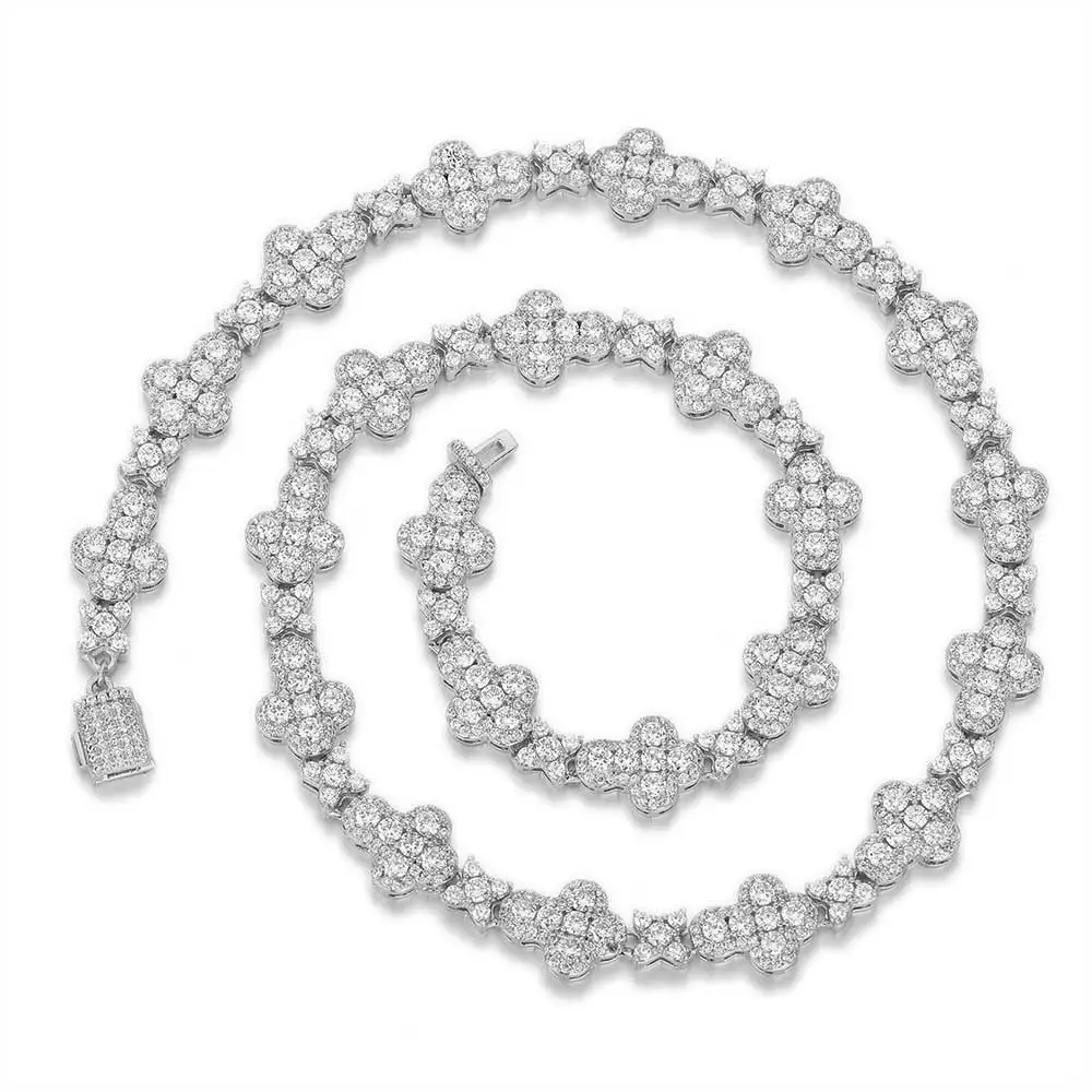 HipHop Iced Out Jewelry New Style Shiny Diamond Cross Link Chain Women Full Pave Zircon Gold Plated Flower Chain Choker Necklace
