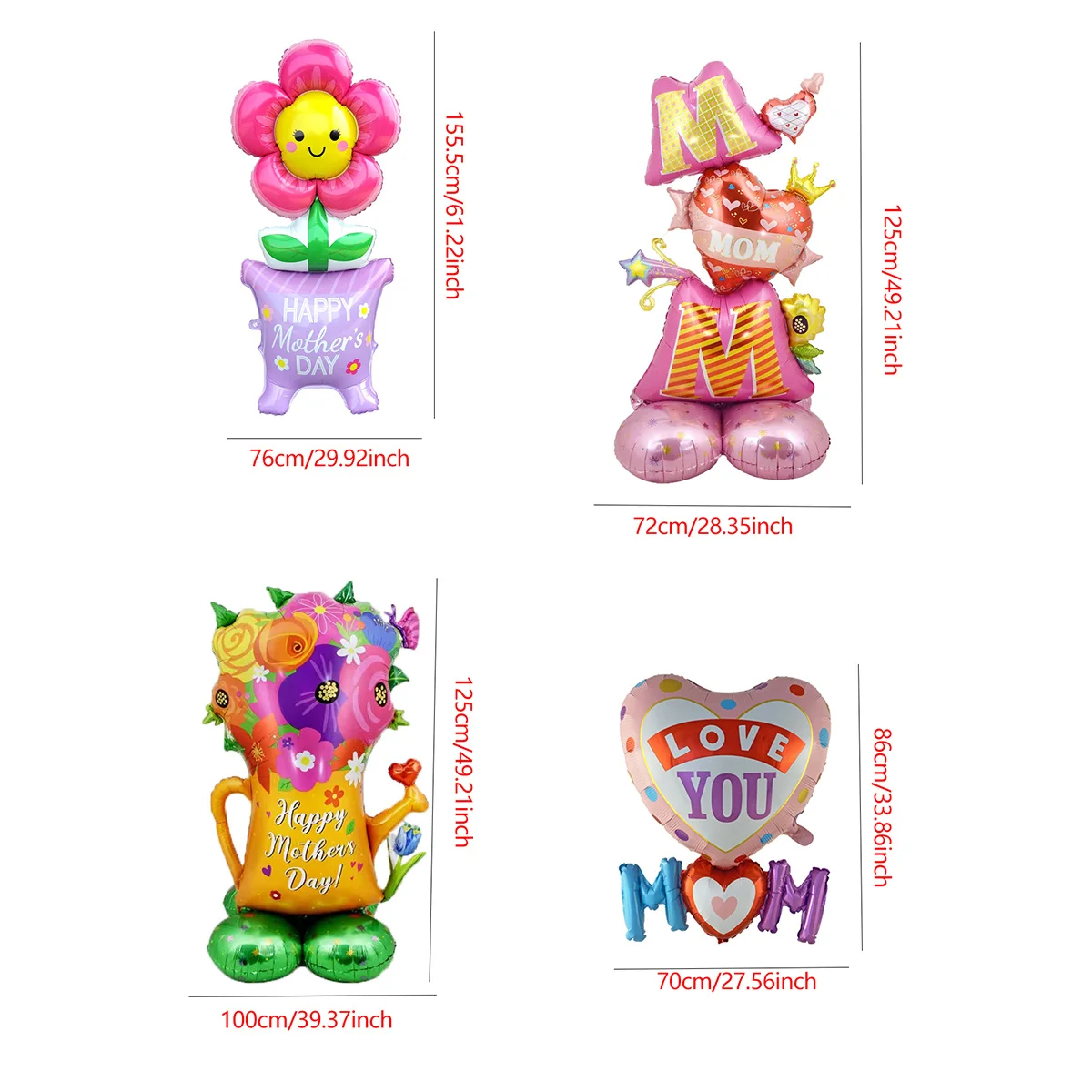 1set 3D Stand Pedestal Love Mom Heart Foil Balloons Base Floriation Mother\'s Day Balloon Best Mom Mother\'s Day Party Decorations