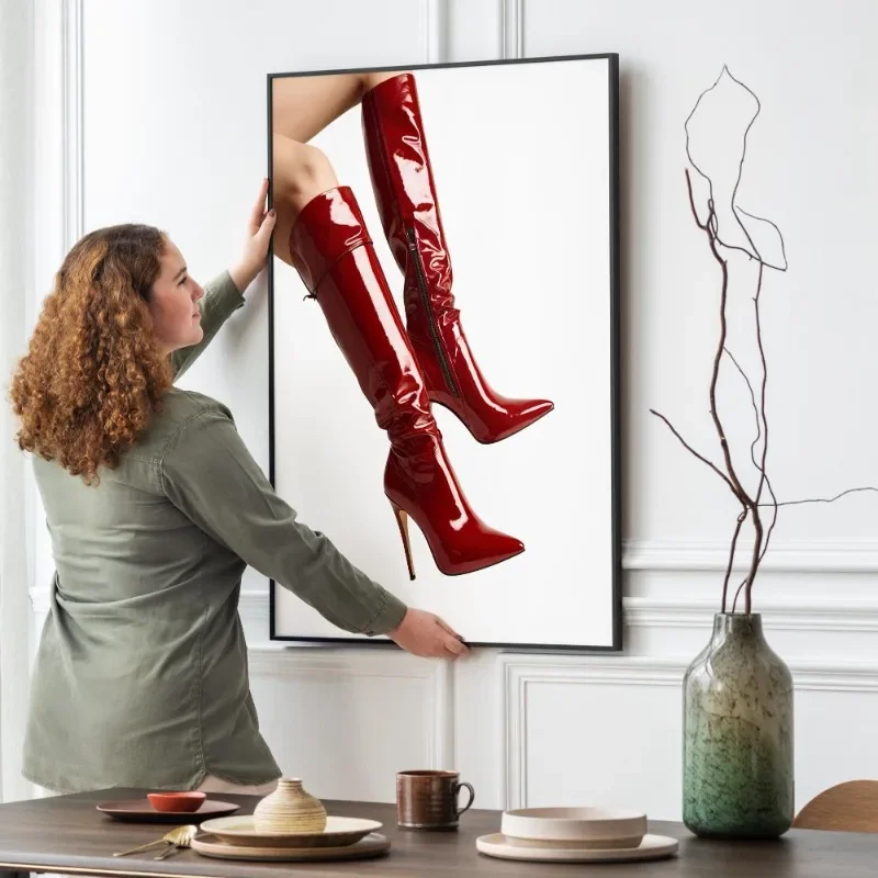 Red Boots Sexy Woman Poster Retro Fashion Magazine Femme Fatale Canvas Painting Trendy Wall Art for Living Room Home Decor