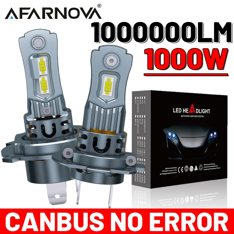 1000W 1:1 H7 H4 LED CANBUS Lights 1000000LM Mini Lamp 8980 CSP Mini Led Light Plug & Play Wireless Car Headlight Bulbs with Fan