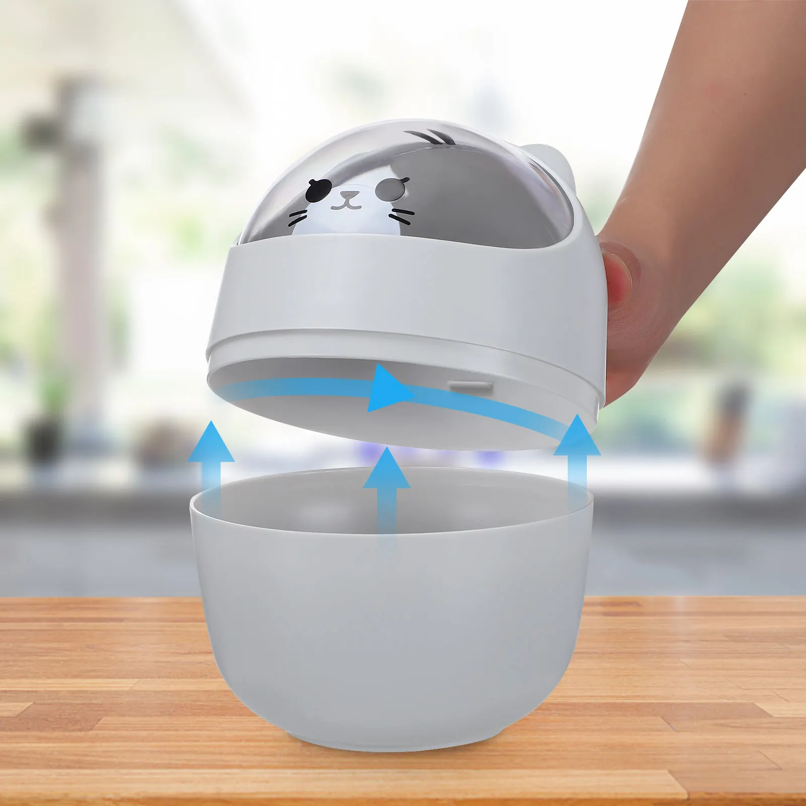 

2Pcs Adorable Cat Trash Bin Mini Desktop Size Thickened Shell Clamshell Lid Small Countertop Waste Basket for Vanity Desk