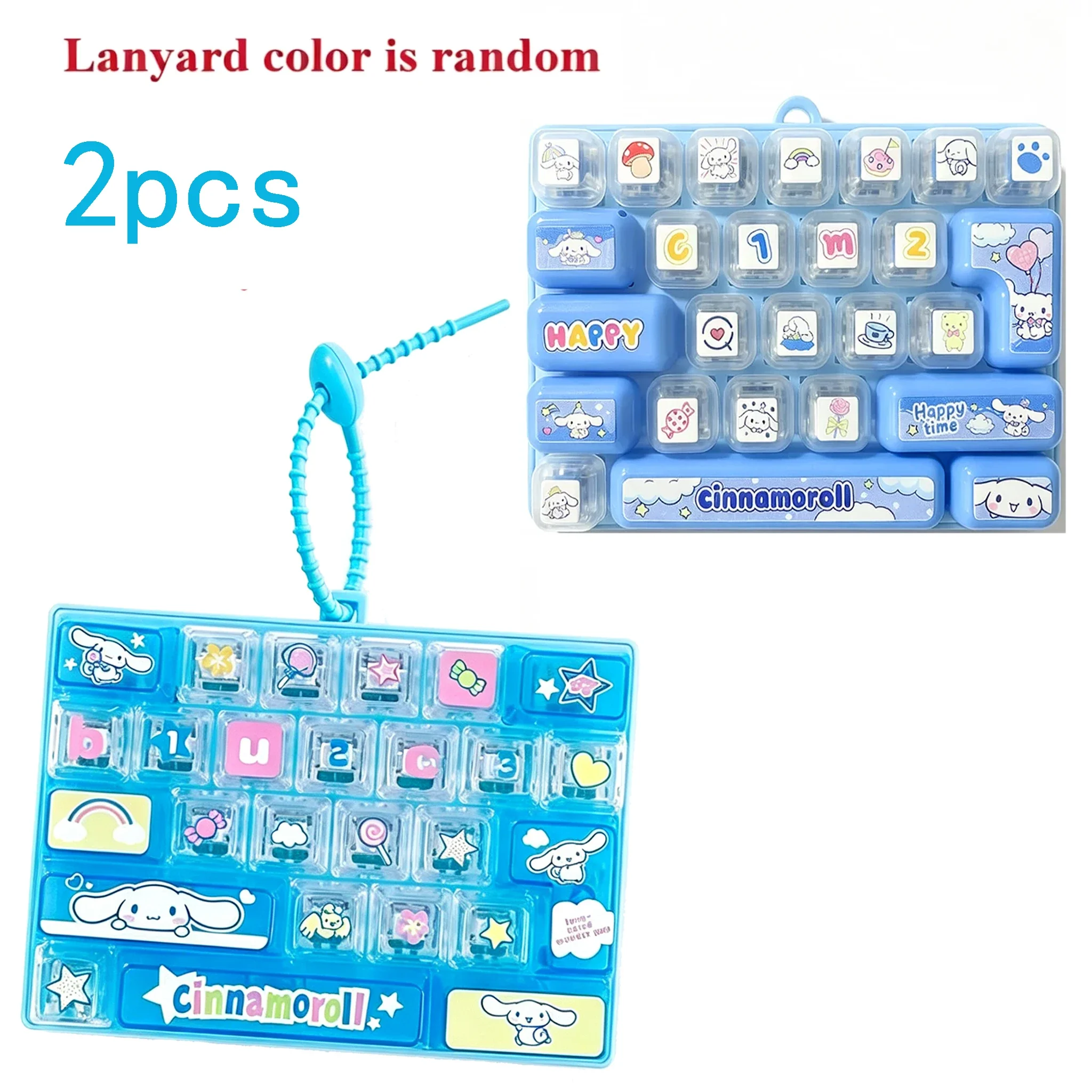 26-toetsen Sanrio 26‑Key Fidget Keyboard Sleutelhanger Set Hello Kitty Kuromi My Melody Stressverlichting Drukknop Speelgoed Tas Charm Cadeaus