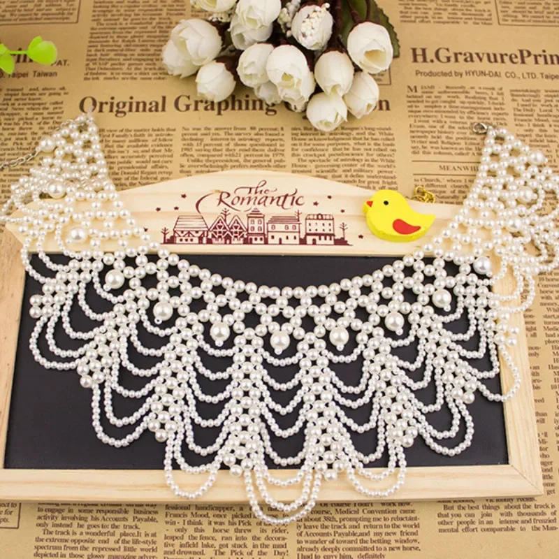 Pearl Fake Collar Stand Beads Detachable Collar Fake Women for Party Bride Dress Decorate False Collar Shirts for Women