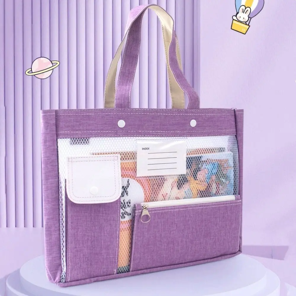 Bolsa de almacenamiento de papelería de gran capacidad, bolso plegable de Color caramelo para clase de estudiante, bolso de mano, bolsa de archivo de malla para oficina