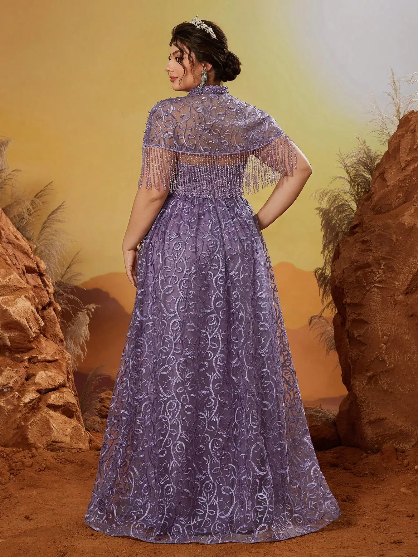 Conjunto de dos piezas de encaje bordado sin mangas Anpokt con adornos de diamantes de imitación y adornos de bolas abullonadas, adecuado para eveni