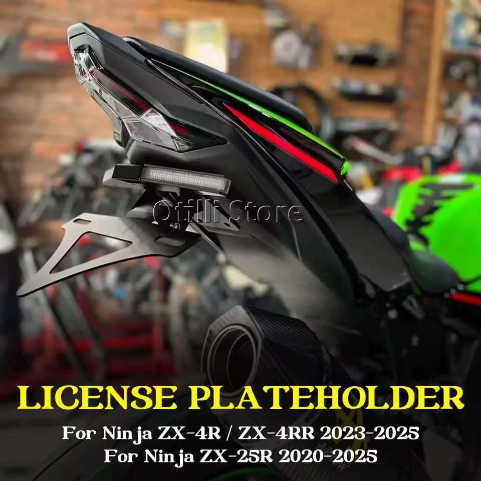 

Motorcycle License Plate Mount Number Registration Holder For Kawasaki Ninja ZX-4R ZX-4RR ZX-25R ZX25R 2020-2025 Tail Light Brac