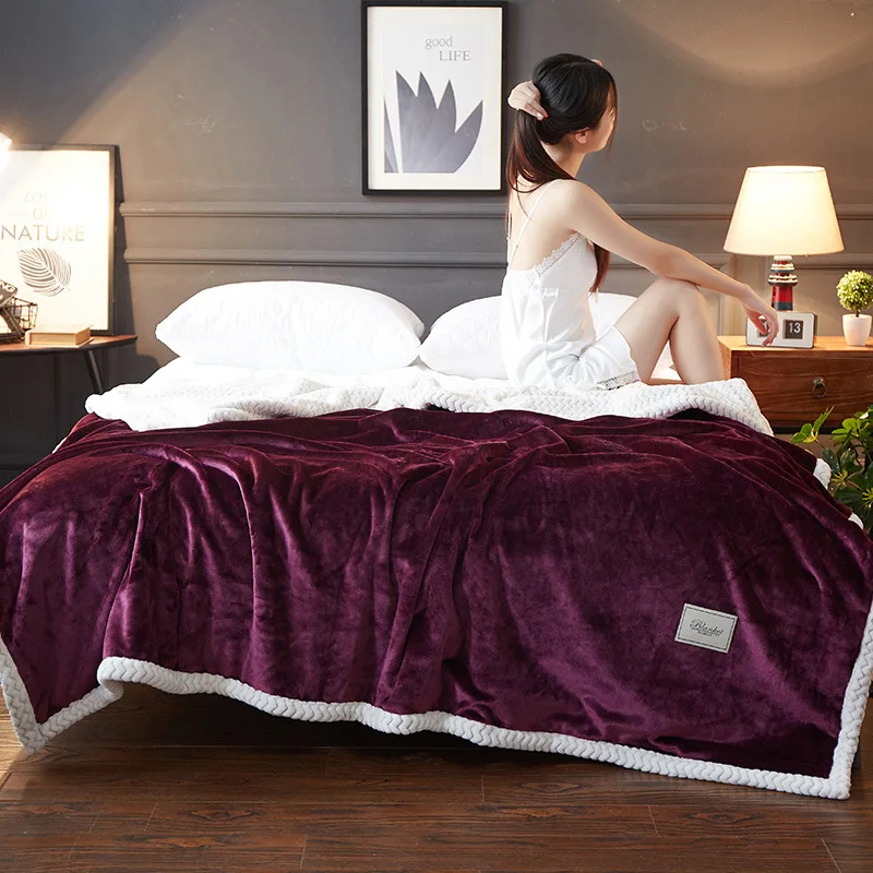 

Thickened Winter Fleece Blanket Double Layer Soft Warm Solid Color Nordic Thermal Blanket Cozy Composite Throw for Bed Sofa Home