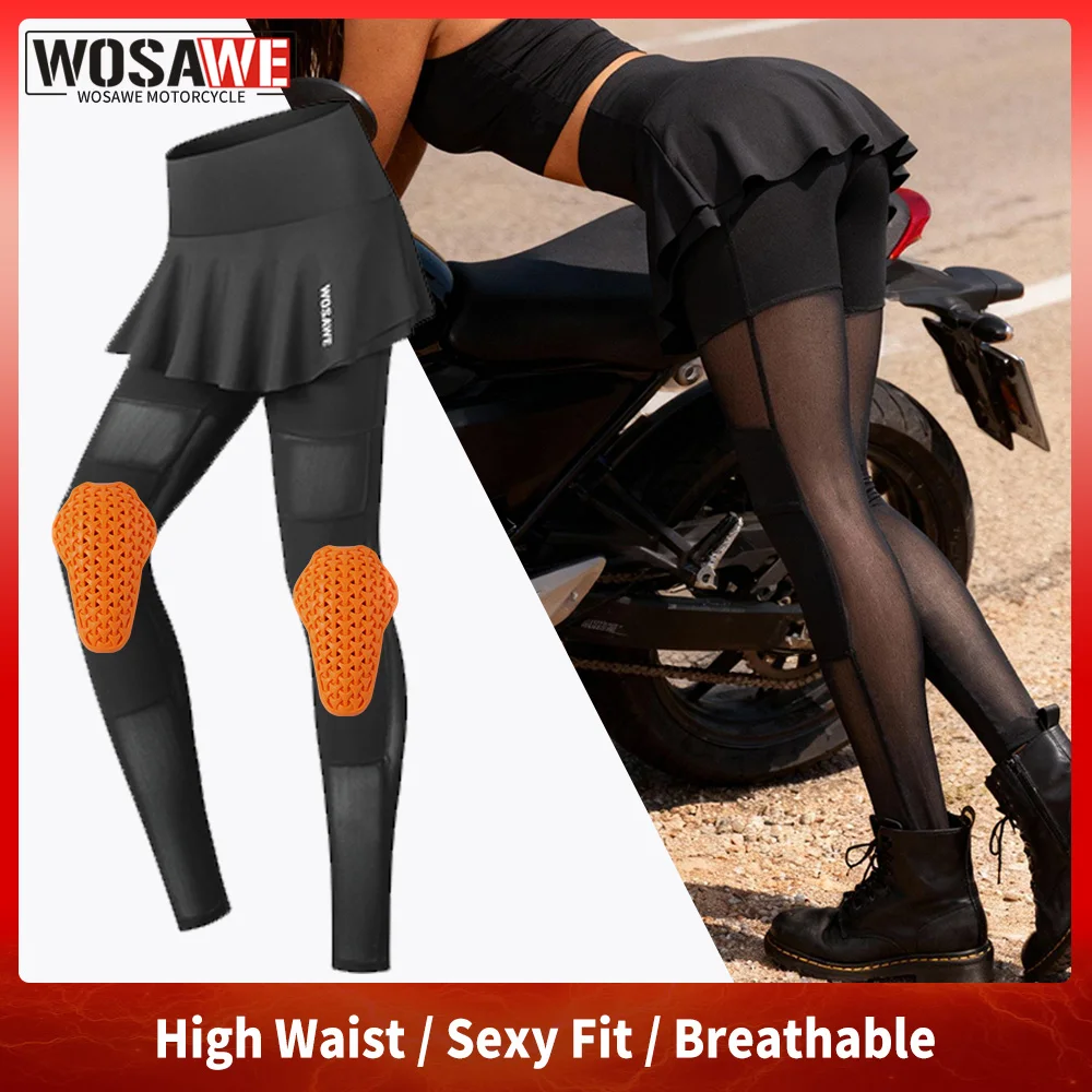 wosawe-オートバイスカートパンツ女性屋外乗馬パンツセクシーなフィットメッシュ通気性レギンスモトクロスパンツ取り外し可能な膝パッド