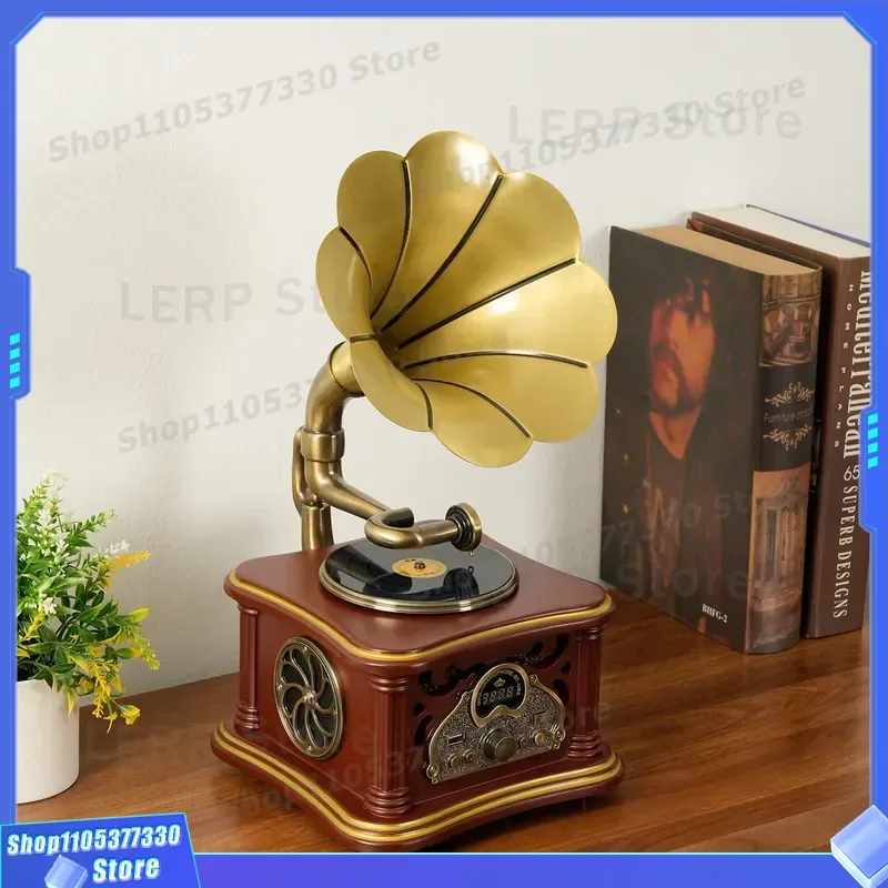Vintage Bluetooth Speaker Retro Phonograph Design Multifunctional Wireless Audio Player European Home Decor Antique Radio