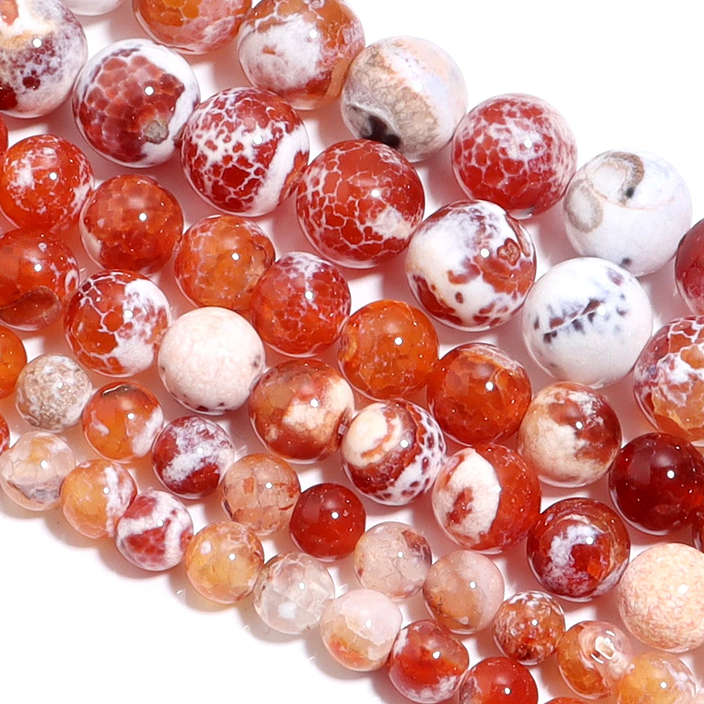 الأوجه الطبيعية الأبيض الأحمر الصقيع متصدع النار العقيق الجزع العقيق الخرز المستديرة 15 ''ستراند 6/8/10 مللي متر سوار ذاتي الصنع إكسسوارات #6