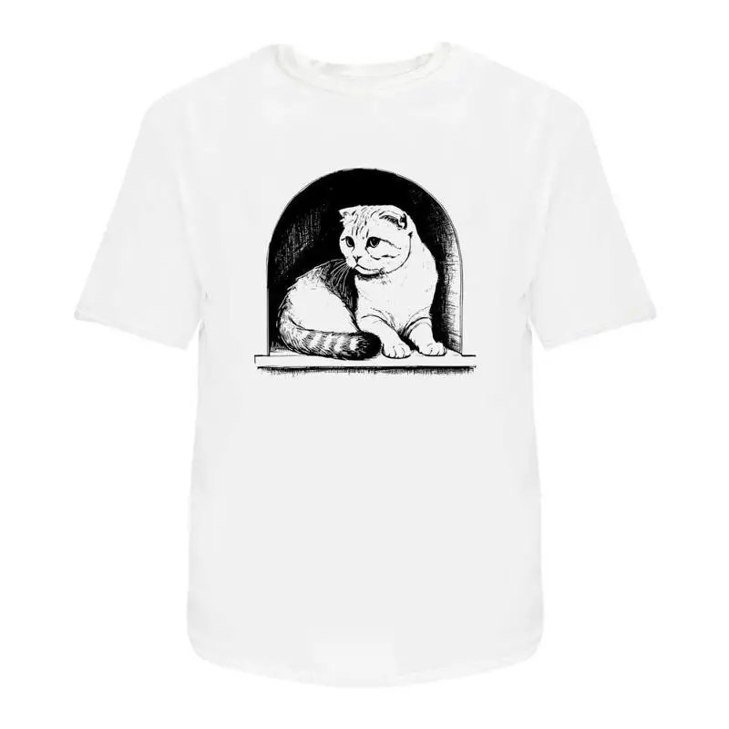 

Scottish Fold Cat In Alcove' Cotton T Shirt Ta046207