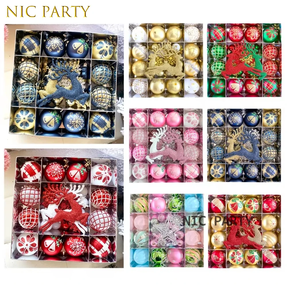 

45PCS Christmas Ball Set Christmas Tree Hanging Ornaments Luxury Xmas Balls with Snowflakes and Reindeer Home Party Decoration