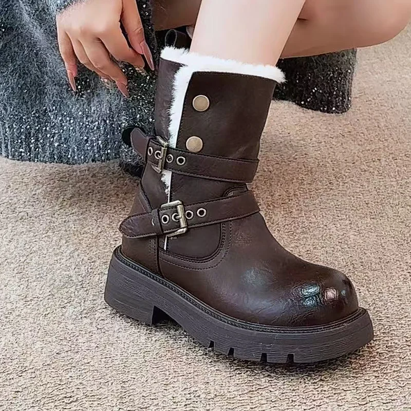 รองเท้าบูทขนสัตว์แบบสวมสำหรับผ - Street Fashion Goth บทวิจารณ์และราคา