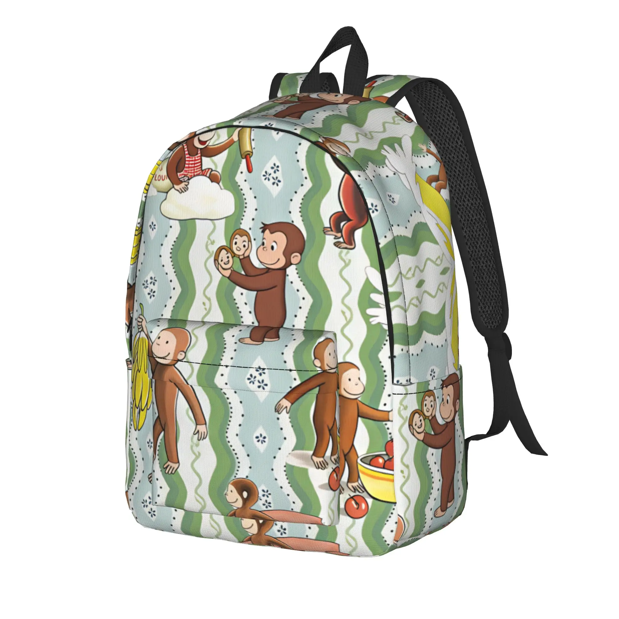 Curious George Daily Life Pattern Backpack  Outdoor Style Backpacks Female Kawaii High School Bags Design Soft Rucksack