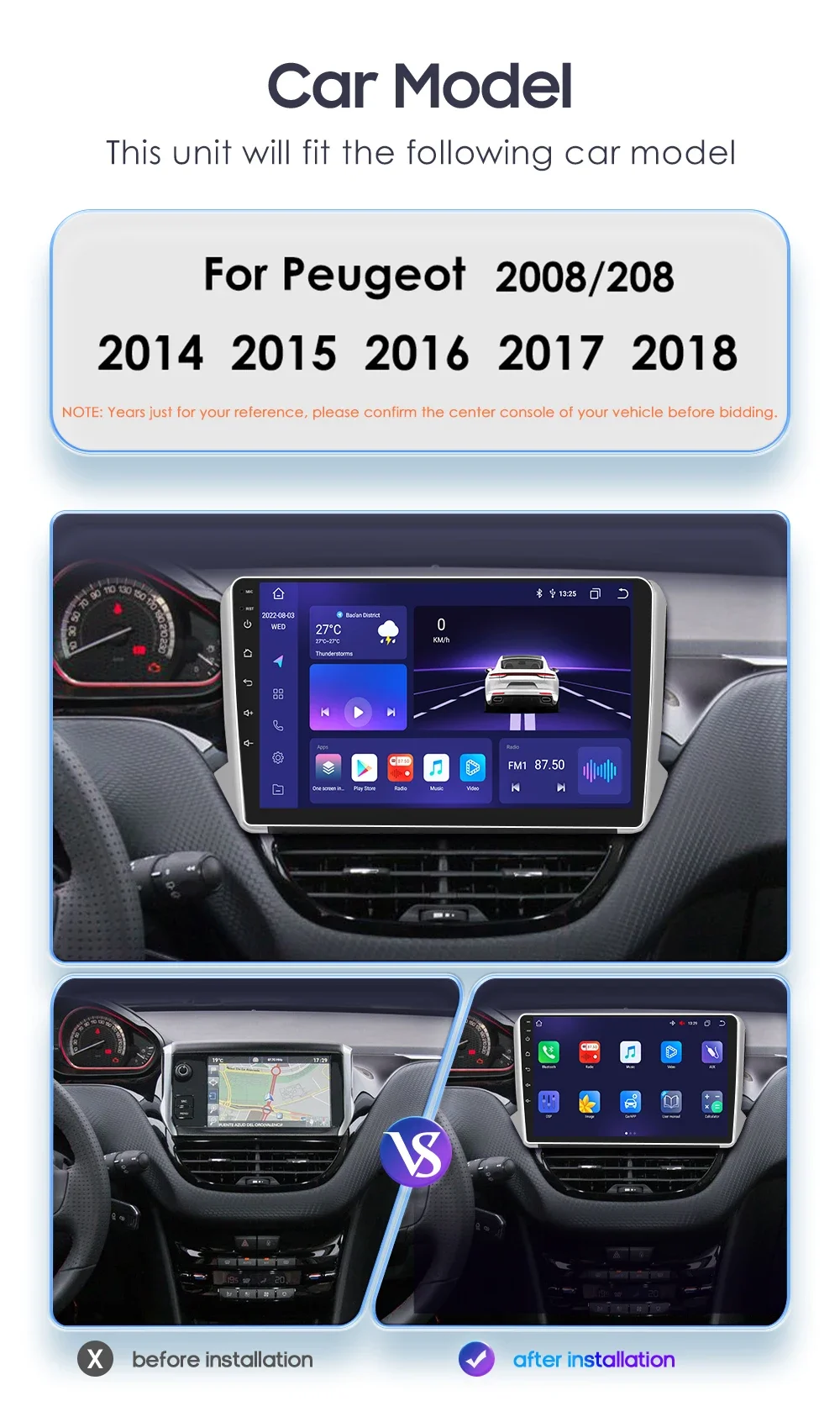 Hizpo Autoradio Carplay 4G 8581 AI Systeme Android Autoradio für Peugeot 208 2008 Serie 2012-2018 Multimedia Video Player GPS – Detail 5