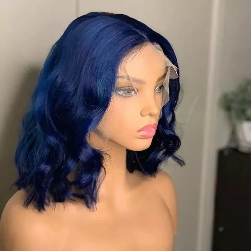 Dark Blue Body Wave 13x4 Lace Front 100%  Hair Wig Pre Plucked Remy WIgs