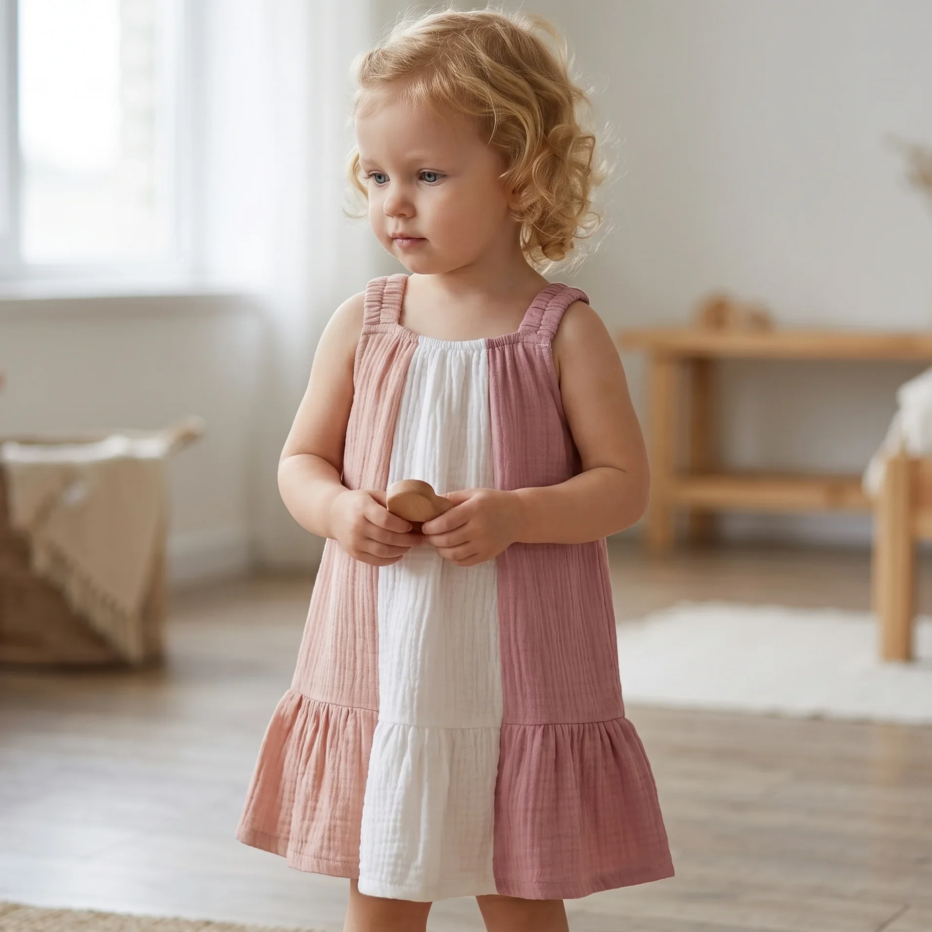 Summer Baby Girl Color Blocking Dress Pleated Suspender Dress for 0-3 Year Old Cute Baby Girl Casual Sleeveless Dress