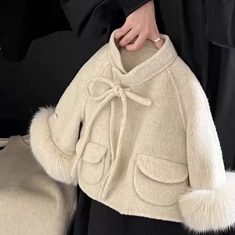 Western-style Woolen Two-piece Set Girl's Woolen Small Fragrant Style Set Autumn And Winter 2025 New Children's Clothing