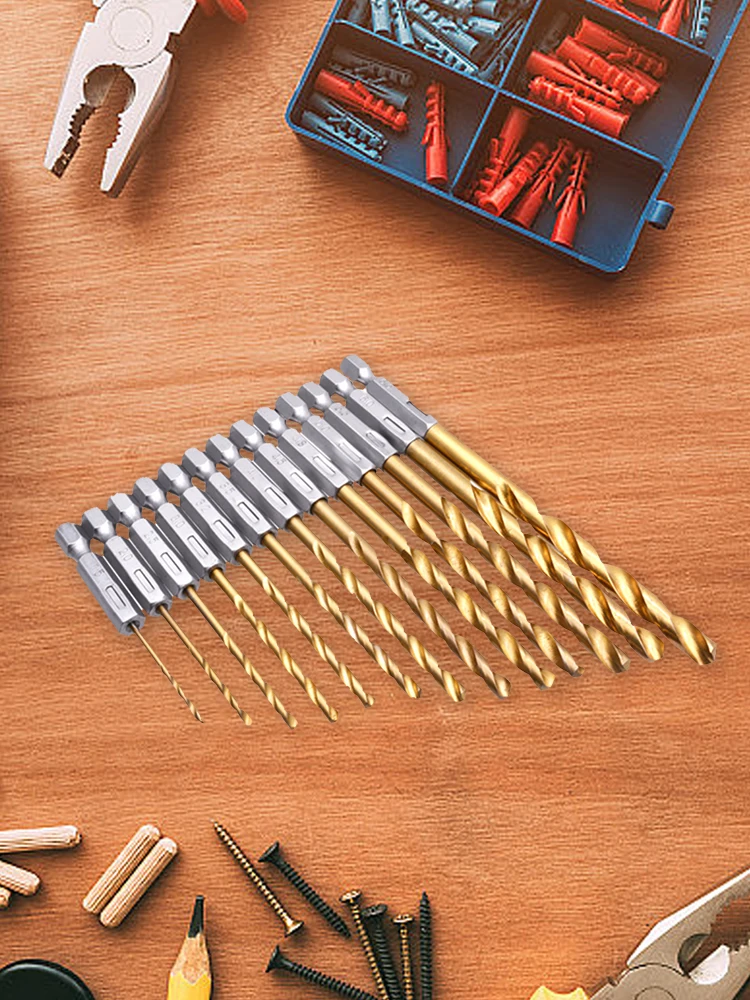 13 قطعة 1/4 بوصة عرافة عرقوب لقمة ثقب التيتانيوم المغلفة HSS تويست تأثير مثقاب مجموعة 1.5-6.5 مللي متر شنيور يعمل بالبطارية تويست مجموعة لقمة مثقاب #6