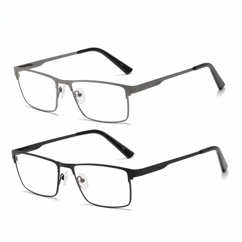 Men Square Metal Large Frame Reading Spring Leg Elderly Presbyopia Glasses Blue Light Blocking Eye Protection Eyeglasses
